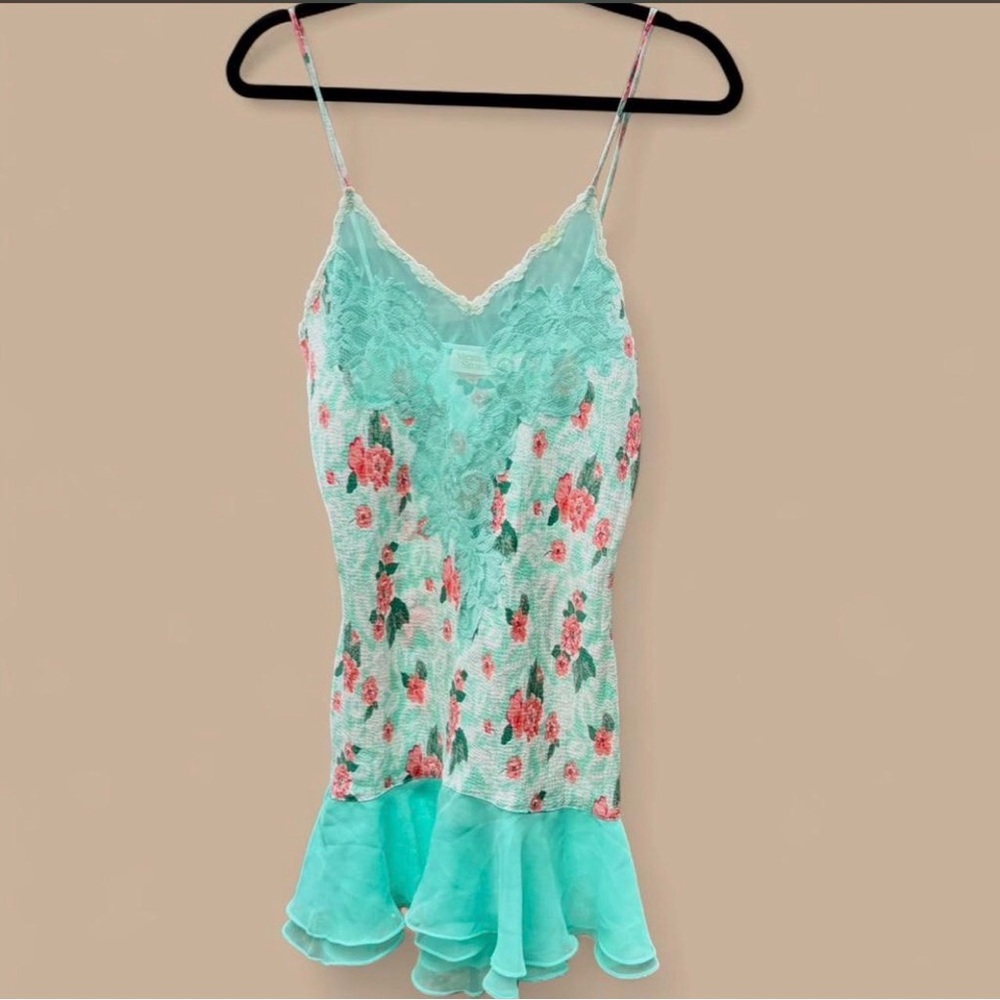 Vintage Victoria’s Secret Gold Label Lace Floral Mesh Slip Dress Coquette Fairyc